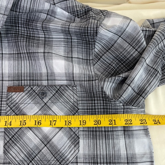 ORVIS Men’s Short Sleeve Black Gray & White Plaid Shirt Size L 100% Polyester - Picture 9 of 11